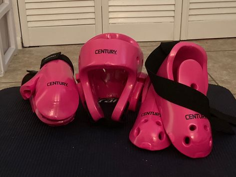 Sparring gear pink helmet gloves and boots Taekwondo Girl, Sparring Gear, Karate Gi, Karate Girl, Philippians 4 13, Taekwondo, Karate, Martial Arts, Light Pink