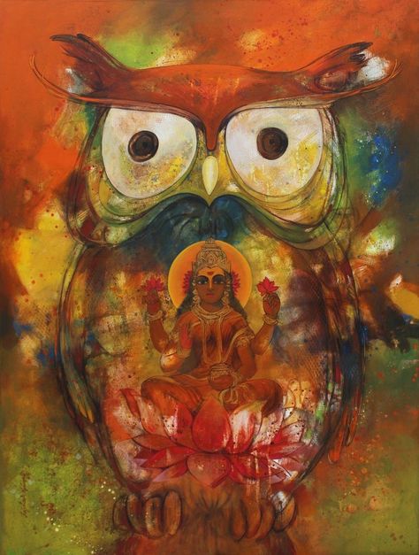 Laxmi Goddess Painting Abstract, Maa Laxmi, Divine Art, Buy Paintings Online, Owl Artwork, Durga Painting, Indian Art Gallery, Hinduism Art, Spiritual Artwork