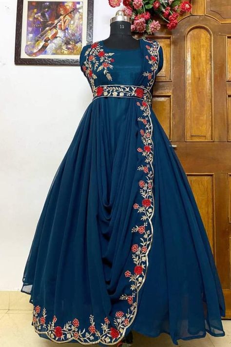 Beautiful blue fancy frock dresses Flair Gown, New Frock, Anarkali Frock, Trendy Outfits Indian, Girls Dresses Sewing, Embroidered Anarkali, Party Wear Gown, Fancy Frocks, Latest Dress Design