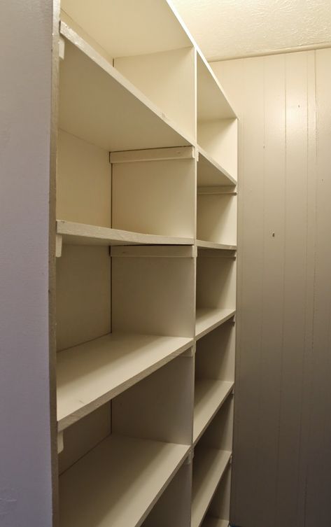 Building Pantry, Storage Room Shelves, Pantry Shelving Units, Diy Pantry Cabinet, Diy Pantry Shelves, Easy Shelves, Building Shelves, Pantry Layout, Garage Organization Tips