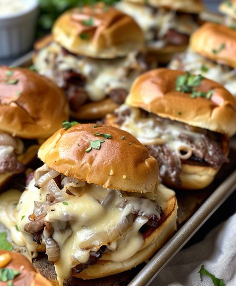 Steak Sliders, Philly Cheesesteak Sliders, Sliders Recipes, Cheesesteak Sliders, Philly Cheese Steak Sliders, Bagel Toppings, Philly Cheese Steak Recipe, Cheese All, 30 Minute Dinners