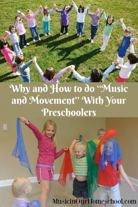 Why and How to do "Music and Movement" With Your Preschoolers - Music in Our Homeschool Preschool Music Activities Fun Games, Music And Movement Preschool, Preschool Music Lessons, Songs Preschool, Toddler Music, Movement Preschool, Preschool Music Activities, Childhood Activities, Music Activities For Kids