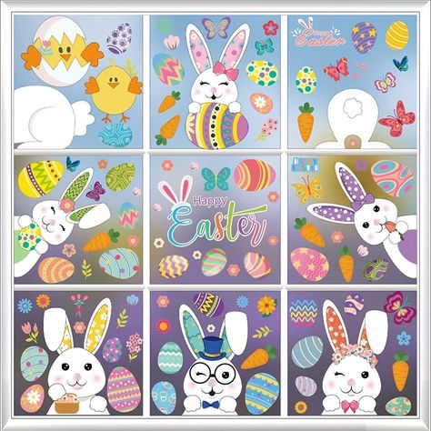 Spring Garland For Mantle, Easter Window Decorations, Easter Party Decorations, Butterfly Decals, Easter Window, Easter Egg Garland, Glass Window Decals, Bunny Eggs, Butterfly Decal