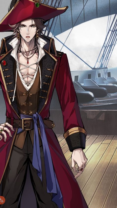 Anime Pirate Guy, Pirates Drawing, Dnd Outfits, Anime Pirate, Santa Ideas, Pirate Outfit, Pirate Fashion, Three Kingdoms, Otome Games