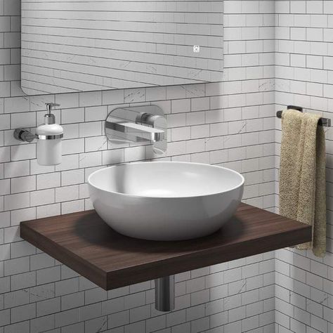 Countertop Vanity Units | Bathroom Countertop Basin Units | Drench Curved Countertop, Basin Ideas, Walnut Floating Shelf, Walnut Floating Shelves, Floating Sink, Wood Floating Shelf, Modern Floating Shelves, Minimalist Bathroom Design, Floating Shelves Bathroom