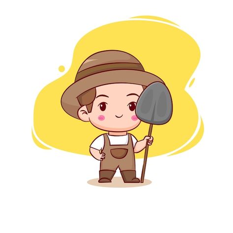 Farming Illustration, Chibi Cartoon, Coffee Cartoon, Character Vector, Anime Drawing, Vector Art Illustration, Shovel, Vector Photo, Cartoon Character