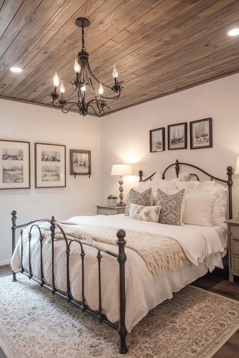 Rustic-Chic Bedroom. Shiplap ceiling, chandalier, and iron bedframe with cream linens.

Welcome to the latest trend in home design that combines both style and functionality seamlessly - modern farmhouse sleeping spaces with sliding barn doors! This rustic-chic decor has taken the interior design world by storm, promising a unique blend of snug comfort and stylized appeal. You definitely won't be disappointed!…

Read more: https://tastyinteriors.com/generated-post-73-modern-farmhouse-sleeping-spaces-sliding-barn-doors/ Chic Farmhouse Bedroom, Iron Bedframe, Bedroom Shiplap, Japandi Home Office, Rustic Chic Bedroom, Cozy Farmhouse Bedroom, Next Bedroom, Shiplap Ceiling, Japandi Home