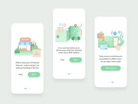 Bakery app - onboarding by Andrey Bogdanov on Dribbble Ios App Ui, Ui Design Mobile, Medical App, Splash Screen, Delivery App, App Design Inspiration, Educational Apps, Mobile App Design, Ui Kit