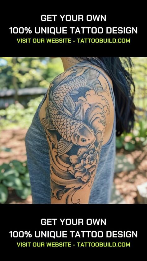 Koi Fish Tattoo Black And Grey, Blue Koi Fish Tattoo, Dragon Koi Fish, Coy Fish Tattoos, Koi Dragon Tattoo, Small Best Friend Tattoos, Koi Fish Tattoos, Tattoo Koi, Koi Dragon