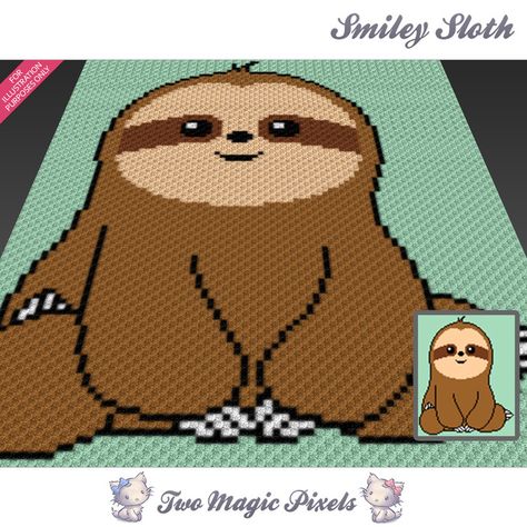 Smiley Sloth crochet blanket pattern; c2c, cross stitch; graph; pdf download; no written counts or row-by-row instructions by TwoMagicPixels, $3.99 USD Magic Pixels, Two Magic Pixels, Sloth Blanket, Beginner Crochet Blanket, Sloth Crochet, Cross Stitch Graph, Crochet Quilts, Sc Crochet, Crochet Blanket Ideas