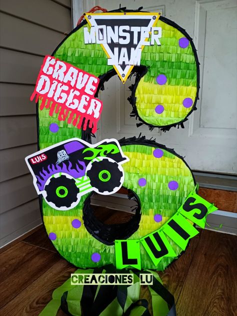 Monster Jam Pinata, Monster Truck Pinata, Gym Shorts Women, Monster Jam Birthday Party, Monster Jam Birthday, Monster Jam Party, 6th Birthday Party, Birthday Pinata, Piñata Ideas