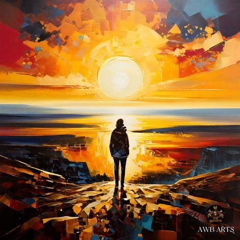 Enter the luminous realm of the 'Guiding Light' collection, where each stroke of the brush sparks an emotional journey. One painting depicts a figure holding a lantern, its glow piercing the darkness with unwavering hope. In the other, a solitary soul stands on the cliff's edge, bathed in the golden warmth of sunset. These artworks echo resilience, whispering tales of hope in the shadows. When has a flicker of light guided you through the darkest of times? #art #artgallery #arte #arts #artcol... Horizon Art, Edge Of The World, Beyond The Horizon, Limited Edition Art, Art Deco Interior, Cubism, The Horizon, Abstract Landscape, Endless Possibilities