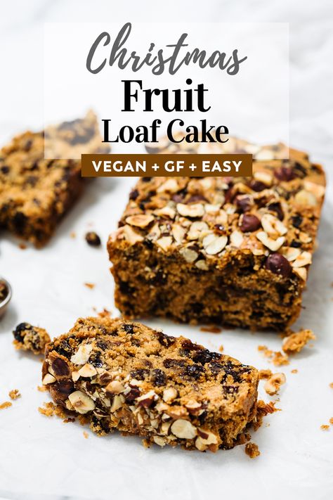 Vegan Fruit Loaf Cake (Gluten-free) Vegan Loaf Cake, Fruit Loaf Cake, Vegan Christmas Cake, Vegan Loaf, Fruit Loaf, Christmas Fruit Cake, Vegan Spread, Dried Fruit Mix, Loaf Cakes