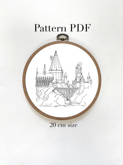 Castle embroidery pattern Hogwarts Embroidery, Castle Embroidery, Art Attack, Write To Me, Embroidery Pattern, Flower Pendant, Vintage Flowers, Her Style, Hogwarts