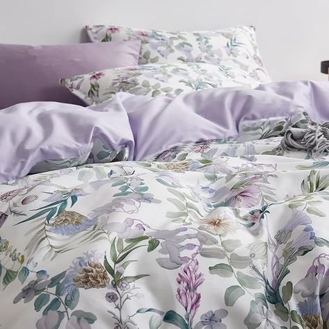 Floral Garden Style Duvet Cover Set Watercolor Purple Bedding Set Smooth Soft Flowers Green Botanical Pattern 3 Pieces 1 Comforter Cover + 2 Pillow Shams(Full/Queen, No Comforter) : Amazon.ca: Home Watercolor Bedding, Purple Duvet, Purple Bedding Sets, Soft Flowers, Purple Duvet Cover, Purple Bedding, Luxury Duvet Covers, Floral Duvet Cover, Floral Duvet