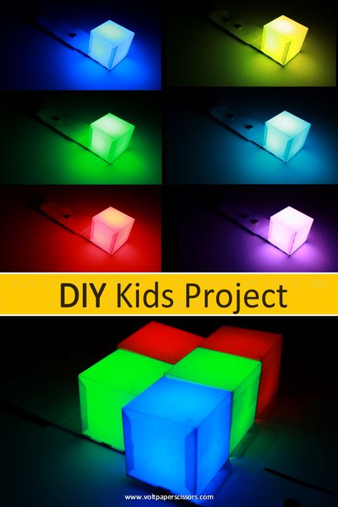 Use this free template to create an interactive light cube together with kids. Perfect STEM activity! #STEM #PaperCircuits Light Cube Activities, Paper Circuit, Simple Electronics, Paper Circuits, Light Cube, Steam Projects, Sensory Ideas, Steam Education, Maker Space