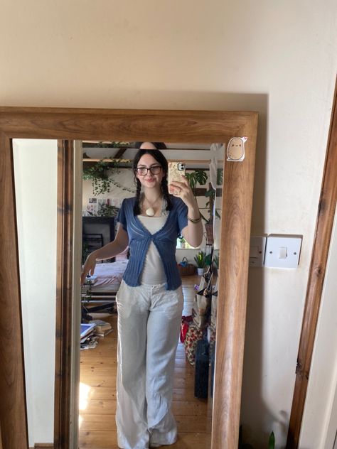 linen trousers, spring outfit, aesthetic spring outfits, aesthetic linen outfits, blue outfit, spring fits, aesthetic spring fits Spring Fits Aesthetic, Spring Outfit Aesthetic, Spring Outfits Aesthetic, Linen Outfits, Fits Aesthetic, Aesthetic Spring, Spring Fits, Outfit Aesthetic, Blue Outfit