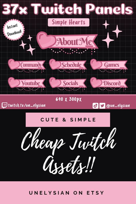 Hello! This is a package of 37x Simple Heart Twitch Panels, ready to download and add to your About Me page on Twitch. Add some lovely hearts to your stream with these super cute and simple panels~! All panels are 640px by 300px. Twitch Panels Free, Vtuber Assets, Twitch Panels, About Me Page, About Me, Etsy Australia, Digital Drawing, Drawing Illustrations, Pink