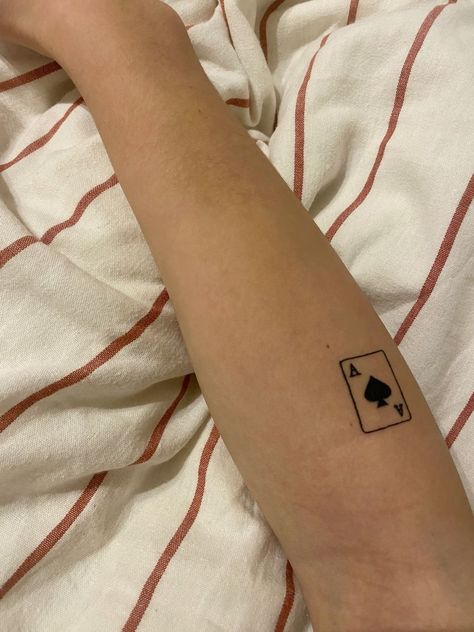 Card Themed Tattoo, Card Ace Tattoo, Ace Card Tattoos, Funky Patchwork Tattoos, 777 Cards Tattoo, Ace Finger Tattoo, Ace Spades Tattoo, Ace Of Cards Tattoo, Simple Card Tattoo