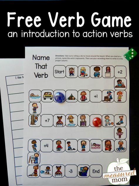 Verb Activities For First Grade, Action Verbs Activities, Verb Game, Verbs For Kids, Verb Games, Teaching Verbs, Verbs Activities, The Measured Mom, Measured Mom