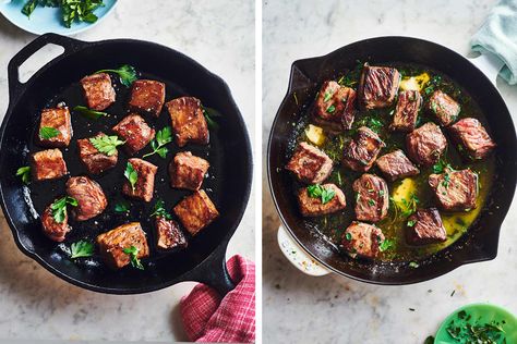 They're weeknight dinner heroes. Bourbon Steak Bites, Bourbon Steak Recipe, Steak And Whiskey, 3 Ingredient Dinners, Bourbon Steak, Balsamic Steak, Steak Bites Recipe, Easy Steak, Honey Balsamic