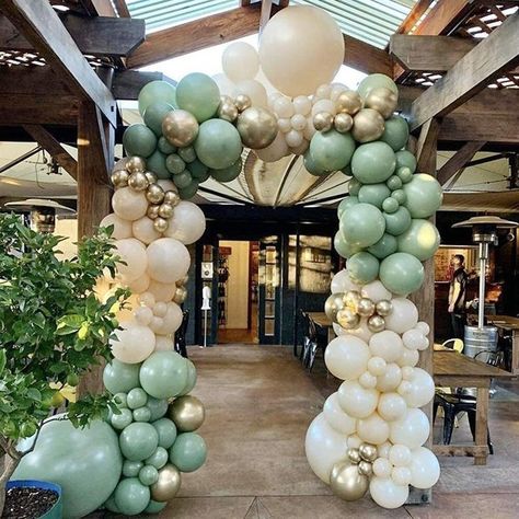 122pcs Metal Gold Avocado Green Balloons Garland Arch Kit Set | Etsy Sage Pink Gold Balloon Arch, Green Balloon Garland, تصميم الطاولة, Deco Ballon, Wild One Birthday Party, First Birthday Party Decorations, Balloon Chain, Diy Balloon, Green Balloon