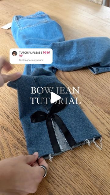 Lucy Ream on Instagram: "I’ll be adding bows to everything until further notice 🤝🏼😍🎀 I want to see your jeans when you make them!! Comment LINK if you want the link to the $26 jeans I used from target!! 

(If you follow my story you know where everything went wrong 😂🤪 off to target I go!!) 

#momsofinstagram #diy #diycrafts #craft #bow #girlythings #jeans #jeanhacks #fallootd #fallfashion" Bow Jeans Diy, Mott And Bow Jeans, Jeans With Bows On The Side, Jeans With Bows, Side Bow Sweatshirt Diy, Bow Sweater Diy, Embroidery Knots, Jean Refashion, Wearable Crafts