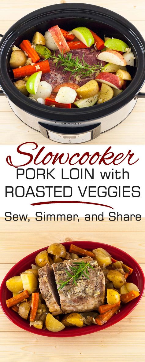 Slowcooker Pork Loin and Roasted Vegetables | SewSimmerAndShare.com #whole30 Crockpot Pork Loin, Slow Cooker Pork Loin, Pork Loin Recipes, Crockpot Ideas, Paleo Crockpot, Crockpot Dinners, Pork Loin Roast, Crockpot Pork, Awesome Recipes