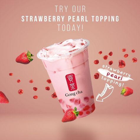 Gong Cha on Instagram: “Our Strawberry Pearl topping is perfect for the month of love! Head to your local Gong Cha to have some today. ⠀ . ⠀ . ⠀ . ⠀ . ⠀ . ⠀ . ⠀ .…” Strawberry Bubble Tea, Gong Cha, Month Of Love, Strawberry Topping, Exhibit Design, Dunkin Donuts Coffee Cup, Bubble Tea, Be Perfect, Of Love