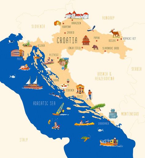 Croatia Map, Europe Train Travel, Europe Train, Travel Infographic, Croatia Holiday, Travel Drawing, Dubrovnik Croatia, Europe Map, Croatia Travel