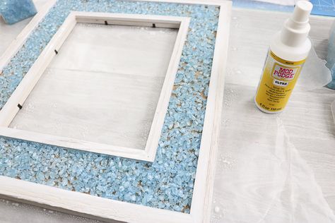 How to make mosaic art with broken glass and Mod Podge Ultra Shattered Glass Art Diy, Crushed Glass Crafts Diy, How To Fuse Glass At Home, Broken Glass Mosaic, Shattered Glass Art, Beach Mosaic, Glass Crafts Diy, Broken Glass Crafts, Smash Glass