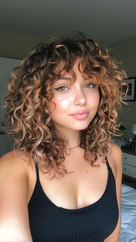 Caucasian Curly Hairstyles, Curly Hairstyles Round Face Plus Size, Ash Brown Hair With Highlights Curly, Layered Bob Hairstyles For Curly Hair, Curly Hair For Long Face Shape, Best Curly Haircuts For Round Faces, Haircuts For Curly Hair Round Face, Perm On Medium Length Hair, Curly Bridesmaid Hairstyles Down