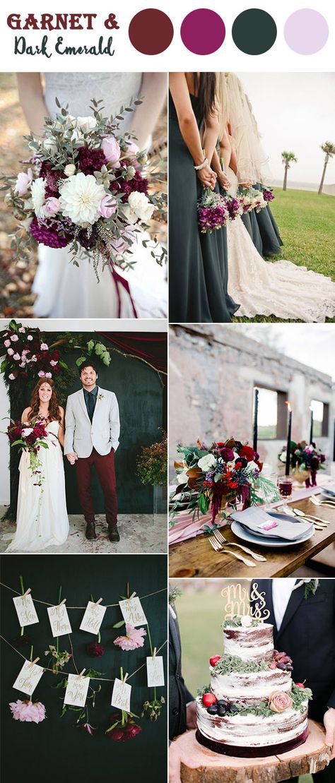 Dark Garnet Red and Emarald Jewel Toned Fall Wedding Colors November Wedding Colors, October Wedding Colors, September Wedding Colors, Fall Wedding Color Schemes, Fall Wedding Color Palette, Wedding Color Combos, Jewel Tone Wedding, November Wedding, Fall Wedding Bouquets