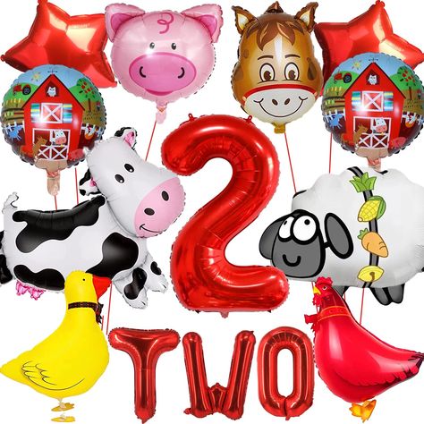 PRICES MAY VARY. 💕【Awesome Farm Birthday Party Supplies】: You will get 1pc Cow Shape Foil Balloon, 1pc Sheep Shape balloon, 1pc pig Foil Balloon, 1pc donkey balloon , 1pc duck balloon, 1pc rooster balloon, 2pcs round shape farm theme balloons, 2pcs red star shape balloons, 1 set TWO letter balloons and 1pc digit number balloon. Enough quantity and nice decoration for assisting you to prepare an unforgettable and joyful party. 🎉 【Farm Animal Party Decoration】– Throw a memorable farm themed phot Farm Animal Balloons, Animal Party Decorations, Animal Balloons, Animal Theme Birthday, Farm Animals Theme, Farm Animal Party, Farm Animals Birthday Party, Farm Animal Birthday, 2nd Birthday Party