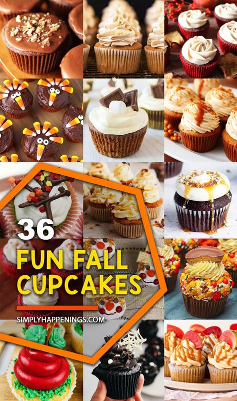 A collage of pictures with fall-themed cupcakes Fall Cupcake Ideas, Fall Cupcakes Decoration, Bunt Cake Recipe, Fall Cupcakes, Pumpkin Spice Lattes, Cupcake Cake Designs, Homemade Pastries, Cupcake Flavors, Fall Flavors