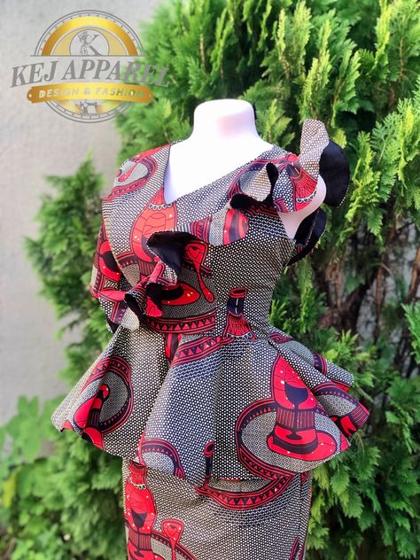 Peplum Top With Skirt, Peplum Ankara, Dope Fashion Outfits, African Maxi Dress Ankara, African Kids Clothes, Top With Skirt, Kids Party Wear Dresses, Afrocentric Fashion, African Tops