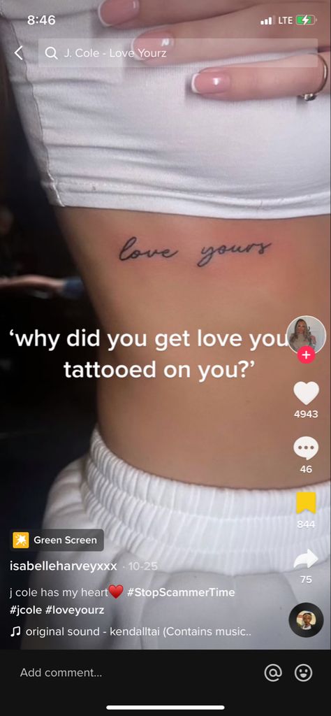 Simple Small Tattoos Baddie, Underestimated Tattoo, Love Yourz Tattoos For Women, Cute Dainty Tattoos For Women, Love Yourz Tattoo Women, Live Yourz Jcole Tattoo, Love Galore Tattoo, Love Yourz Tattoo Ideas, Love Yourz Tats