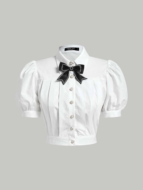 Drawing A Collared Shirt, Shirts With Bows, Shirt Drawing Women, White Shirt Drawing, Collar Shirt Outfits, White Collar Shirt Outfit, Collar Shirt Design, Shirts Reference, White Tops For Women