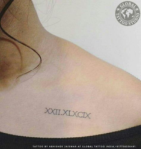 In this 21st century of ours, roman numerals can be easily printed on the skin in form of tattoos and so far; they have made a great way of expressing one’s self in an artistic and bold manner. ▪ #tattoo #tattoodesign #ink #romantattoo #romannumeraltattoo #datetattoo #abhishekjaiswar #thane #mumbai #thanetattoo #art #artist #globaltattoo #collarbonetattoo #femaletattoo #bodyart Small Roman Numeral Tattoo Collar Bone, Numeral Numbers, Roman Tattoo, Roman Numeral Tattoos, Date Tattoos, Number Tattoos, Collar Bone Tattoo, Collar Bone, Female Tattoo