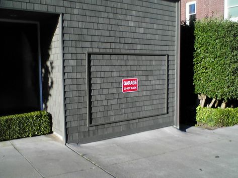 https://flic.kr/p/a1YsE | Hidden Garage Door | They worked so hard to conceal the garage door, they had to add a "garage - do not park here" sign in front of the door. look REAL close, you can see the door lines. Hidden Garage Door, Hidden Garage, The Garage, Garage Door, The Door, Camouflage, Garage Doors, Garage, Doors