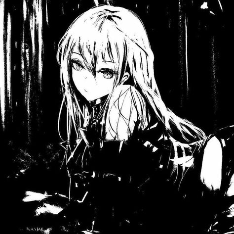 An Anime, A Girl, Black And White, Hair, Anime, Blue, White, Black