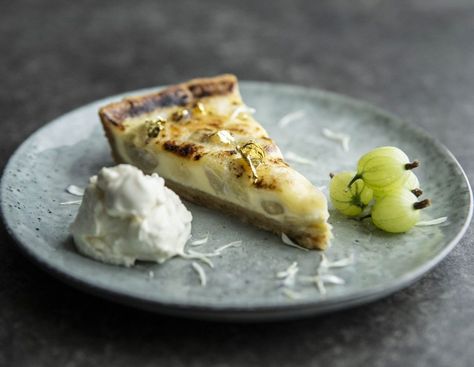 How to make gooseberry and elderflower tart, a perfect seasonal summer dessert - Country Life Gooseberry Tart, Elderflower Recipes, Gooseberry Recipes, Cake Recipes Uk, Berry Tart, Custard Filling, Flaky Crust, Sweet Pastries, Seasonal Ingredients