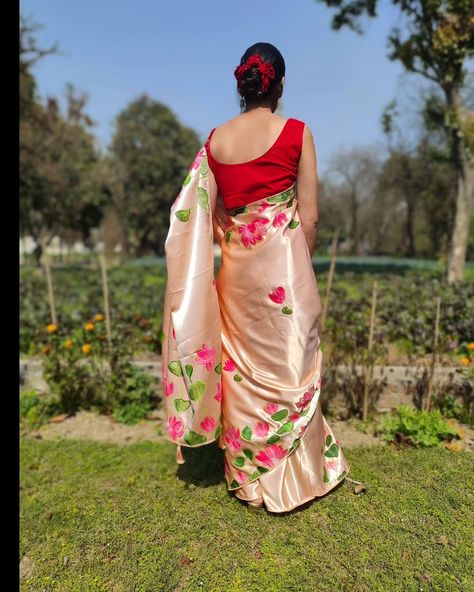 "Elegance in every brushstroke: Embracing the beauty of a hand-painted Korean beige Lotus saree. 🌸 #ArtistryInFashion #KoreanFashion #LotusSaree#elegancebyaradhana #handpainted Lotus Saree, The Beauty, Silk Sarees, Lotus, Saree, Hand Painted, Silk, Beauty