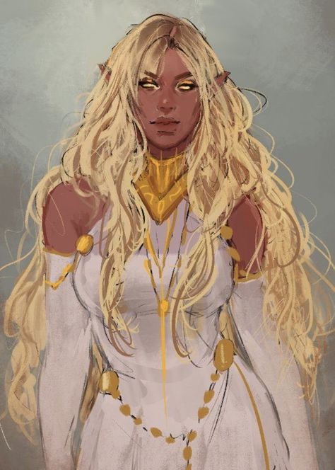 White And Gold Character Design, Sun Elves Dnd, Sun Elf Female Dnd, Aasimar Dnd Female, Sun Elf Female, Dnd Royalty, Dnd Aasimar Female, Female Aasimar, Aasimar Female