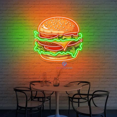 Looking for a special decor to light up your kitchen, business, restaurant or just want to level up your cooking space? 🥰 Look no further than our stunning designs from Neon Kitchen Sign collection! 💗 From simple toque blanche to tasty food, you'll find everything you need to turn your kitchen into a inspiring place to create the art of food! ✨👏 Neon Burger Sign, Neon Food Truck, Burger Neon Sign, Neon Burger, Burger Restaurant Design, Neon Kitchen, Food Neon Sign, Burger Neon, Wedding Business Logo