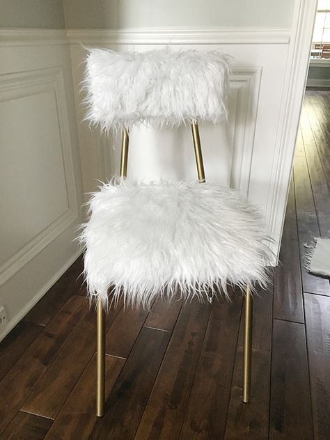 DIY Fur Desk Chair: One Room Challenge, Week 5! | Less Than Perfect Life of Bliss | home, diy, travel, parties, family, faith Diy Vanity Chair, Farmhouse Desk Chair, Desk Chair Diy, Dining Chairs Diy, Chair Diy, Farmhouse Desk, One Room Challenge, Challenge Week, Room Challenge