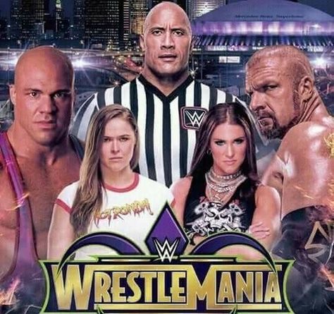 Kurt Angle & Ronda Rousey vs Triple H & Stephanie McMahon at WrestleMania 34 with The Rock as special Guest Referee Wwe Ppv, Wwe Wrestlemania, Wrestling Team, Wrestling Posters, Wwe Pictures, Stephanie Mcmahon, Wwe Legends, Wwe Wallpapers, Wrestling Superstars