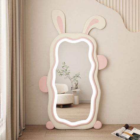 Bunny Mirror, Rabbit Mirror, Mirror Wall Design, Red Wind, Colored Mirror, Home Decor Aesthetic, Vertical Frames, Bedroom Mirror, Cute Home Decor