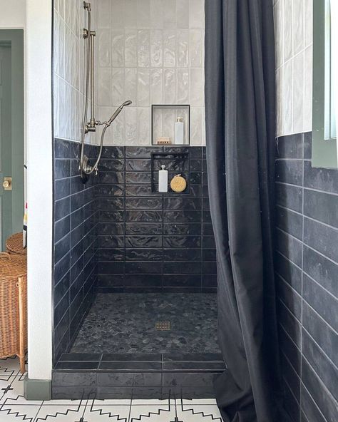 7 Jaw-Dropping Before & Afters - The Tile Shop Blog White Beveled Subway Tile, Beveled Subway Tile, I Spy Diy, Mosaic Tile Designs, Loft Bathroom, Sophisticated Bathroom, Metal Light Fixture, White Tile Floor, Black And White Tiles