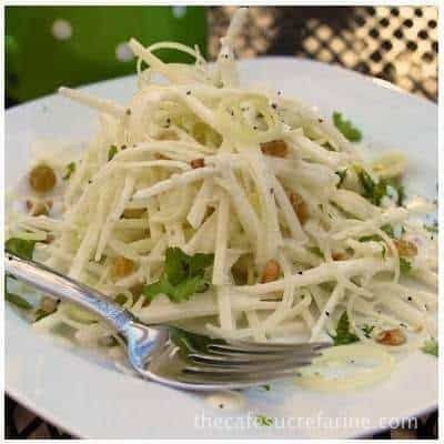 I call this salad White on White, but it is definitely more like the proverbial little black dress of the fashion world. Just like the little black dress can be dressed up or down depending on the occasion, this salad is extremely versatile as well. It makes an elegant first course but can also be... Jicama Salad, Mexican Chopped Salad, Pita Pizza, White Salad, Chicken Shrimp, Dinner Party Ideas, The Little Black Dress, Chopped Salad, Bowl Of Soup